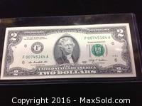 2009 American 2 Dollar Bill Mint Crisp With Holder