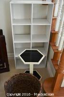 Ikea Storage Cubbies Shelf Unit, Wicker Basket And Table -C