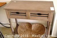 Wood Hall Table & Heart Shaped Wicker Basket -B