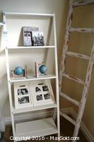 Wood Shelf, Decor, & Bamboo Ladder -A