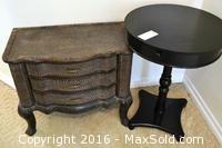 Round Pedestal Table & Wicker Style Dresser -B
