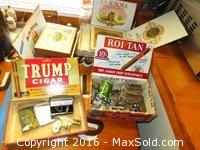 Lighters and 9 Old Cigar Boxes