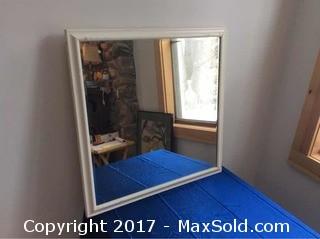 26" X 26" White Wood Framed Mirror