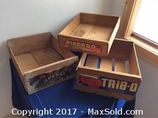 3 Vintage Wood Crate Boxes