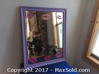 Purple Framed Mirror With Kisses 26" X 32"
