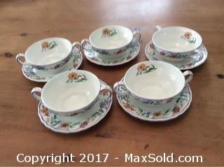 GRINDLEY England Set Of 5 Handle Floral Soup Bowls