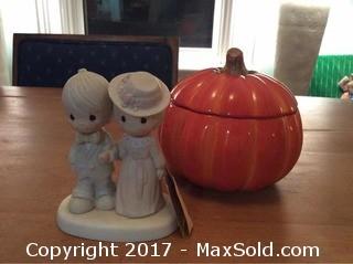 1986 PRECIOUS MOMENTS Figurine & Pumpkin