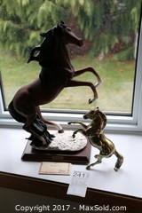 Brass And Ceramic Horses - A