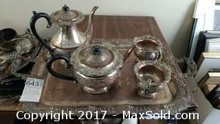 Silver Tray And Coffee Tea Service - A