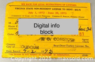 MaxSold Auction: 1972 Federal Duck Hunting Stamp/State Permit - Maple Shade (New Jersey, USA) SELLER MANAGED Downsizing Online Auction - Martin Avenue