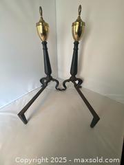 MaxSold Auction: Federal Style MCM Cast Iron Wrought and Brass Finial Fireplace Andirons - Maple Shade (New Jersey, USA) SELLER MANAGED Downsizing Online Auction - Martin Avenue