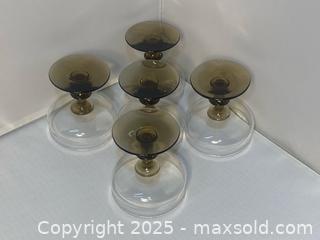 MaxSold Auction: Five MCM Smokey Libbey Champagne/Dessert Glasses - Maple Shade (New Jersey, USA) SELLER MANAGED Downsizing Online Auction - Martin Avenue