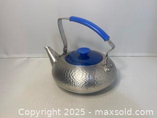 MaxSold Auction: MCM Japanese Silver Tone with Blue Aluminum Teapot - Maple Shade (New Jersey, USA) SELLER MANAGED Downsizing Online Auction - Martin Avenue
