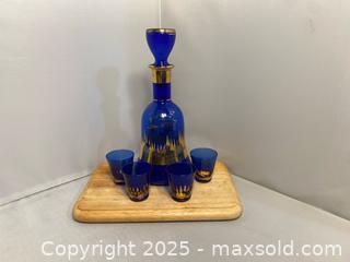 MaxSold Auction: MCM Rossini Genuine Empoli Glass Blue Decanter and Glasses - Maple Shade (New Jersey, USA) SELLER MANAGED Downsizing Online Auction - Martin Avenue