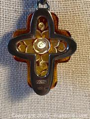 MaxSold Auction: Reverse Carved Flowers Baltic Amber Resin Cross with Sterling  - Maple Shade (New Jersey, USA) SELLER MANAGED Downsizing Online Auction - Martin Avenue