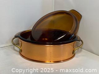 MaxSold Auction: Vintage Copper Based Amber Anchor Hocking 1.5 Qt Lidded Casserole - Maple Shade (New Jersey, USA) SELLER MANAGED Downsizing Online Auction - Martin Avenue
