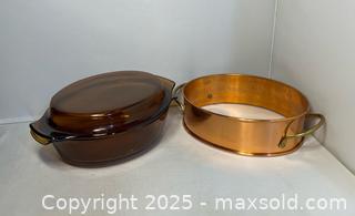 MaxSold Auction: Vintage Copper Based Amber Anchor Hocking 1.5 Qt Lidded Casserole - Maple Shade (New Jersey, USA) SELLER MANAGED Downsizing Online Auction - Martin Avenue