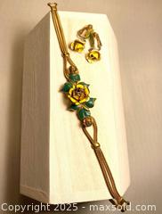 MaxSold Auction: Vintage Enamel Yellow Rose Jewelry Set - Maple Shade (New Jersey, USA) SELLER MANAGED Downsizing Online Auction - Martin Avenue