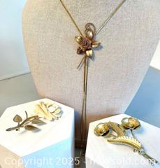 MaxSold Auction: Vintage Flower Lariat Necklace & Brooches - Maple Shade (New Jersey, USA) SELLER MANAGED Downsizing Online Auction - Martin Avenue