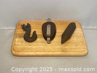 MaxSold Auction: Vintage Heavy Duty Marine Pulley, Clevis Grab Hook and Plumb Bob - Maple Shade (New Jersey, USA) SELLER MANAGED Downsizing Online Auction - Martin Avenue