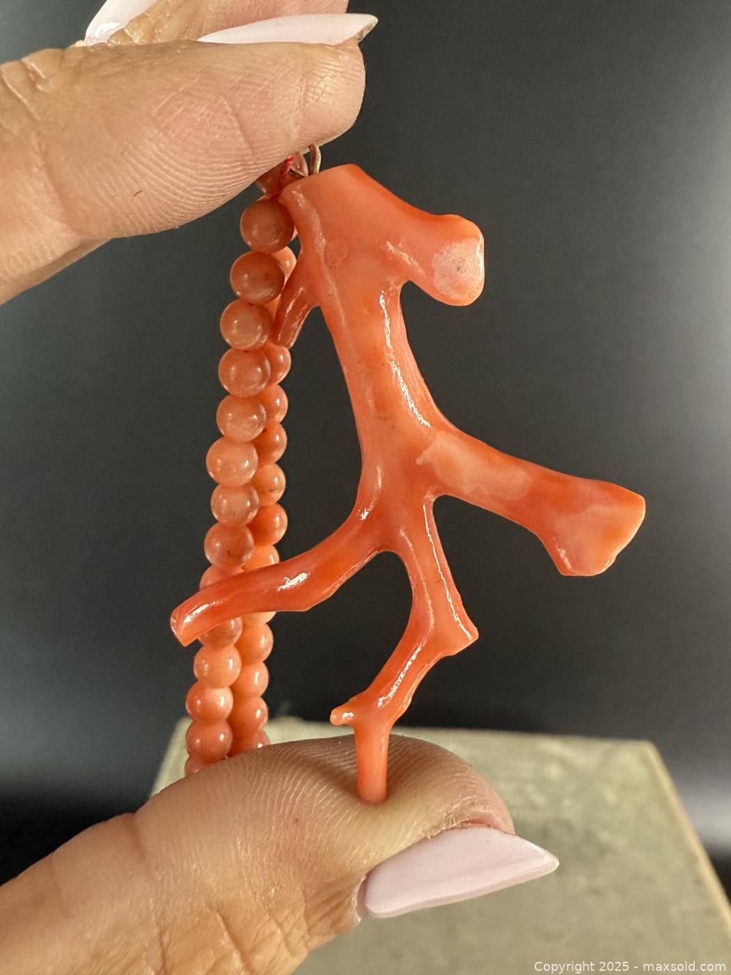 Stunning Antique Natural Untreated Coral Beaded Branch Pendant stunning-antique-natural-untreated-coral-beaded-branch-pendant