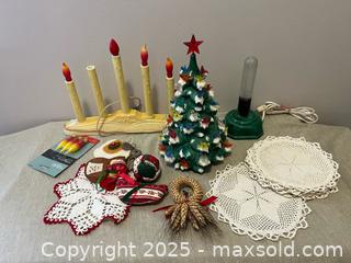 MaxSold Auction: Vintage Ceramic Christmas Tree Light &#38; Handmade Cloth Ornaments / Decorations  - Toronto (Ontario, Canada) SELLER MANAGED Estate Sale Online Auction - Roxton Road