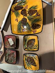 MaxSold Auction: Ceramic Pine Cone Serveware Set: Large Platter with 5 Bowls - Gananoque (Ontario, Canada) SELLER MANAGED Downsizing Online Auction -  Highway 2 West(STORAGE)                      