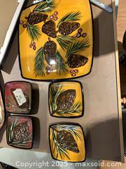 MaxSold Auction: Ceramic Pine Cone Serveware Set: Large Platter with 5 Bowls - Gananoque (Ontario, Canada) SELLER MANAGED Downsizing Online Auction -  Highway 2 West(STORAGE)                      