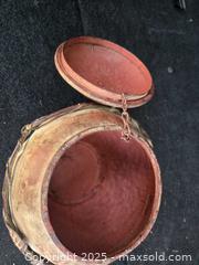 MaxSold Auction: Decorative Metal Pot Footed With Lid On Chain 10" tall with lid - Gananoque (Ontario, Canada) SELLER MANAGED Downsizing Online Auction -  Highway 2 West(STORAGE)                      