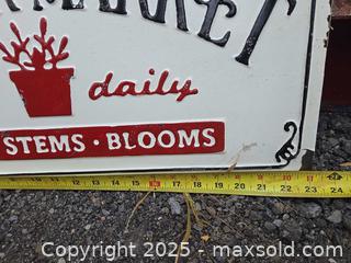 MaxSold Auction: Embossed Metal Wall Sign, Flower Market Theme - Gananoque (Ontario, Canada) SELLER MANAGED Downsizing Online Auction -  Highway 2 West(STORAGE)                      