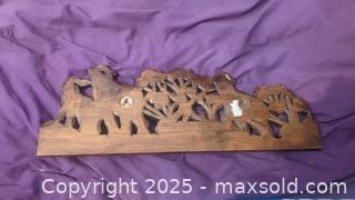 MaxSold Auction: Hand-Carved Wooden Wall Rack with 5 Peg Hooks, Elephant Motif - Gananoque (Ontario, Canada) SELLER MANAGED Downsizing Online Auction -  Highway 2 West(STORAGE)                      
