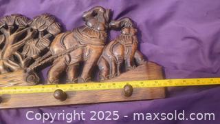 MaxSold Auction: Hand-Carved Wooden Wall Rack with 5 Peg Hooks, Elephant Motif - Gananoque (Ontario, Canada) SELLER MANAGED Downsizing Online Auction -  Highway 2 West(STORAGE)                      