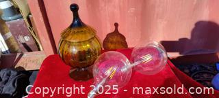 MaxSold Auction: IKEA LED Filament Globe Light Bulbs E26/E27 - 2-Pack and green candy jar with lid - Gananoque (Ontario, Canada) SELLER MANAGED Downsizing Online Auction -  Highway 2 West(STORAGE)                      