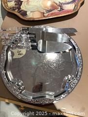 MaxSold Auction: Lithographed Tin/Metal Serving Tray - Mother and Child Portrait and 3 serving utensils - Gananoque (Ontario, Canada) SELLER MANAGED Downsizing Online Auction -  Highway 2 West(STORAGE)                      