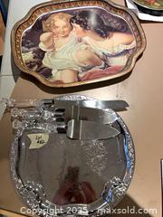 MaxSold Auction: Lithographed Tin/Metal Serving Tray - Mother and Child Portrait and 3 serving utensils - Gananoque (Ontario, Canada) SELLER MANAGED Downsizing Online Auction -  Highway 2 West(STORAGE)                      