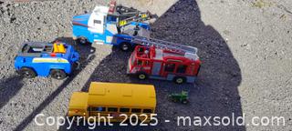 MaxSold Auction: Lot of 5 Toy Vehicles: School Bus, Fire Truck, Tow Truck, Police SUV, Tractor - Gananoque (Ontario, Canada) SELLER MANAGED Downsizing Online Auction -  Highway 2 West(STORAGE)                      