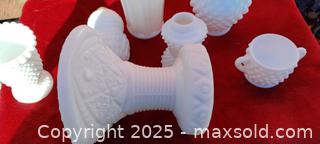MaxSold Auction: Lot of 8 Milk Glass Hobnail Pieces - Gananoque (Ontario, Canada) SELLER MANAGED Downsizing Online Auction -  Highway 2 West(STORAGE)                      