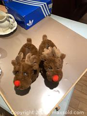 MaxSold Auction: Reindeer Novelty House Slippers, Rudolph Style, Brown Plush - Gananoque (Ontario, Canada) SELLER MANAGED Downsizing Online Auction -  Highway 2 West(STORAGE)                      