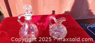 MaxSold Auction: Set of 2 Small Clear Glass Cruets / Miniature Decanters - Gananoque (Ontario, Canada) SELLER MANAGED Downsizing Online Auction -  Highway 2 West(STORAGE)                      