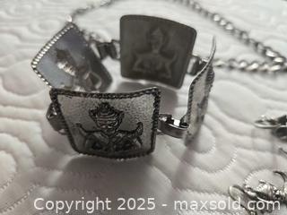 MaxSold Auction: Silver-Tone Panel-Link Bracelet & Earrings Set, Asian Motif - Gananoque (Ontario, Canada) SELLER MANAGED Downsizing Online Auction -  Highway 2 West(STORAGE)                      