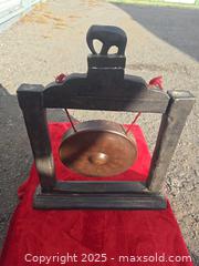MaxSold Auction: Small Tabletop Hanging Gong with Wooden Frame/Stand - Gananoque (Ontario, Canada) SELLER MANAGED Downsizing Online Auction -  Highway 2 West(STORAGE)                      