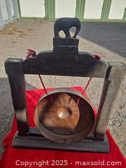 MaxSold Auction: Small Tabletop Hanging Gong with Wooden Frame/Stand - Gananoque (Ontario, Canada) SELLER MANAGED Downsizing Online Auction -  Highway 2 West(STORAGE)                      