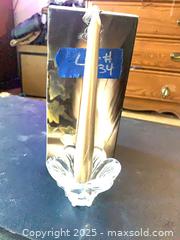 MaxSold Auction: Tapered Gold Pillar Candle with Glass Flower-Shaped Holder - Gananoque (Ontario, Canada) SELLER MANAGED Downsizing Online Auction -  Highway 2 West(STORAGE)                      