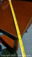 MaxSold Auction: Triangular Corner Side Table with Lower Shelf, Dark Wood - Gananoque (Ontario, Canada) SELLER MANAGED Downsizing Online Auction -  Highway 2 West(STORAGE)                      