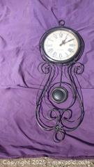 MaxSold Auction: Wall Clock with Pendulum, Decorative Scroll Metal Frame - Gananoque (Ontario, Canada) SELLER MANAGED Downsizing Online Auction -  Highway 2 West(STORAGE)                      