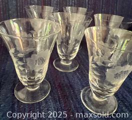 MaxSold Auction: Antique W.J. Hughes Etched Cornflower Dessert Glasses - London (Ontario, Canada) SELLER MANAGED Downsizing Online Auction -  Charlotte Street