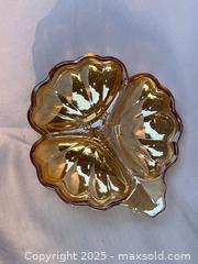 MaxSold Auction: Vintage Amber Iridescent Carnival Glass Divided Serving Dish - London (Ontario, Canada) SELLER MANAGED Downsizing Online Auction -  Charlotte Street