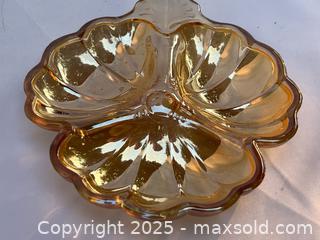 MaxSold Auction: Vintage Amber Iridescent Carnival Glass Divided Serving Dish - London (Ontario, Canada) SELLER MANAGED Downsizing Online Auction -  Charlotte Street