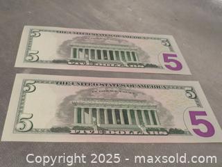 MaxSold Auction: **5 dollar bill - (2) bills with serial numbers in sequential order**  - Colorado Springs (Colorado, USA) SELLER MANAGED Estate Sale Online Auction - Mcnichols Court (CONDO)                  