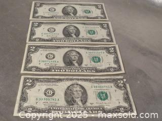 MaxSold Auction: **Authentic 2-Dollar bill - (4) bills 2017 Series A Serial Numbers**  - Colorado Springs (Colorado, USA) SELLER MANAGED Estate Sale Online Auction - Mcnichols Court (CONDO)                  